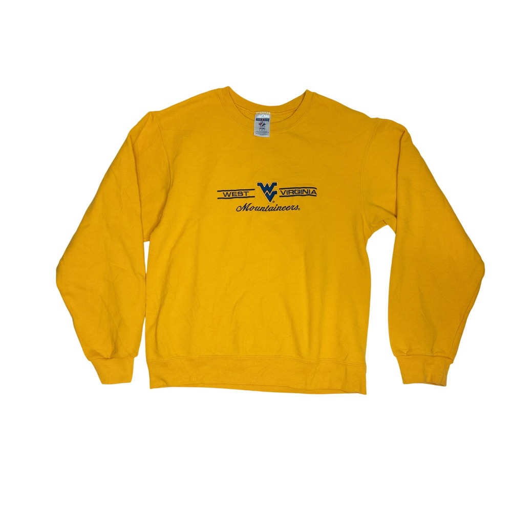 Jerzees West Virginia Mountaineers Sweatshirt Small Yellow Good Embroidered